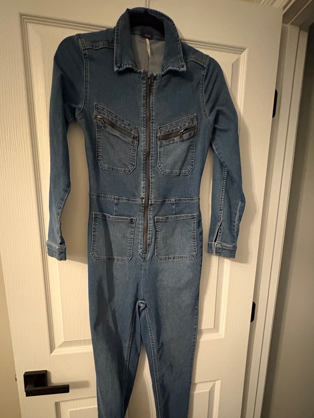 Free People Light Blue Denim Jumpsuit